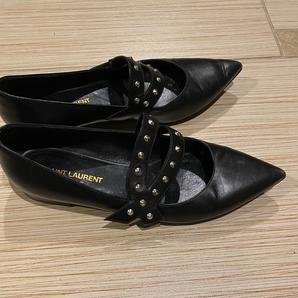 Saint Laurent Black Studded Flats - Picture 3 of 4